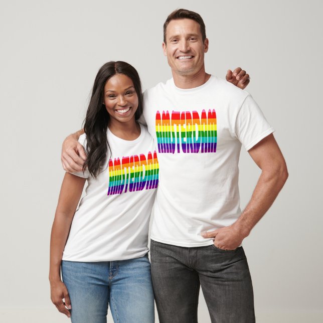 T-shirt Rainbow Text LGBTQ Amsterdam Gay pride LGBT (Unisexe)
