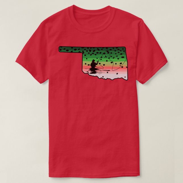 T-shirt Rainbow Trout Fish Oklahoma State Map Fly Fish (Design devant)