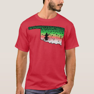 T-shirt Rainbow Trout Fish Oklahoma State Map Fly Fish
