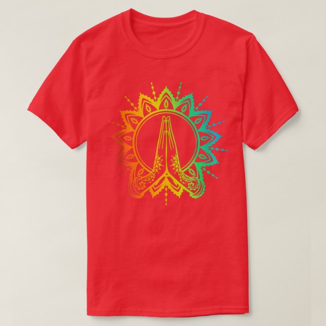 T-shirt Rainbow Yoga Om Namaste Mains De La Femme Mandala  (Design devant)
