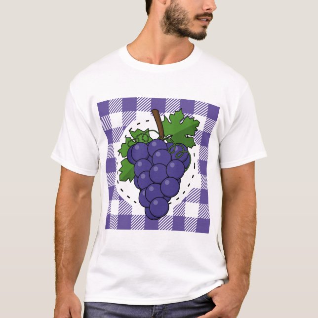 T-shirt Raisins sur Plaid violet blanc (Devant)