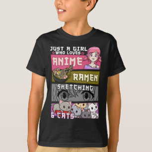 T-shirt Ramen Cat Anime Sketching Just A Girl Qui Aime