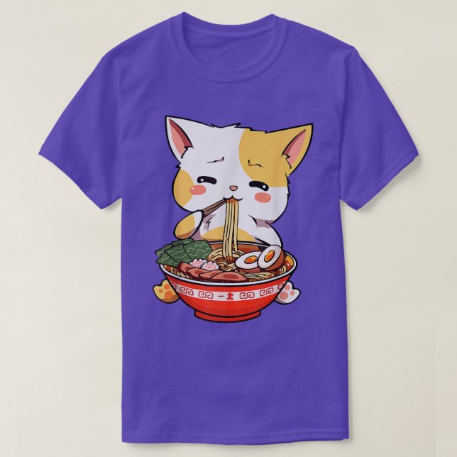 T-shirt Ramen Cat Kawaii Anime Japonaise Nourriture Girls  (Design devant)