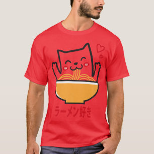 T-shirt Ramen Chat Japonais Anime Kawaii Filles Tee Offici