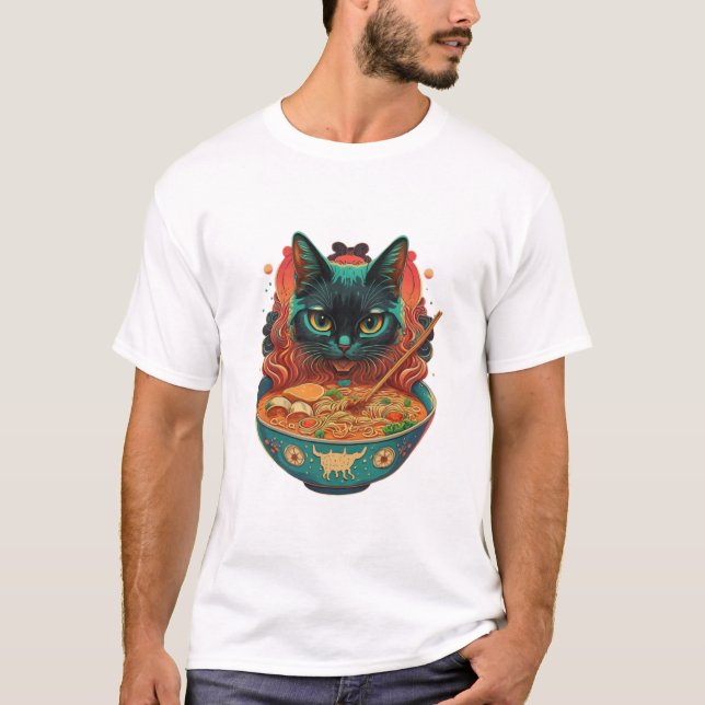 T-shirt ramen de chat, mignonne chat manger Ramen, japonai (Devant)