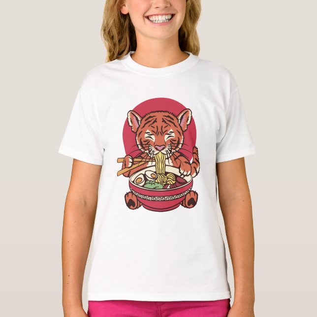 T-shirt Ramen de manger de tigre adorable (Devant)