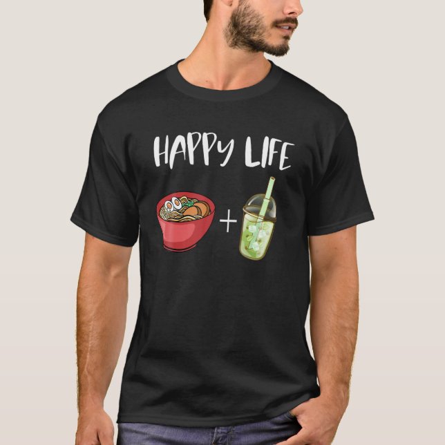 T-shirt Ramen Et Boba - Alimenté Par Thé De Bulle Et Ramen (Devant)