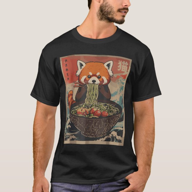T-shirt Ramen Japanese Graphic Tees Red Panda Anime Shirts (Devant)