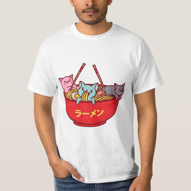 T-shirt Ramen japonais adorables drôles de chat d'Anime de (Devant)