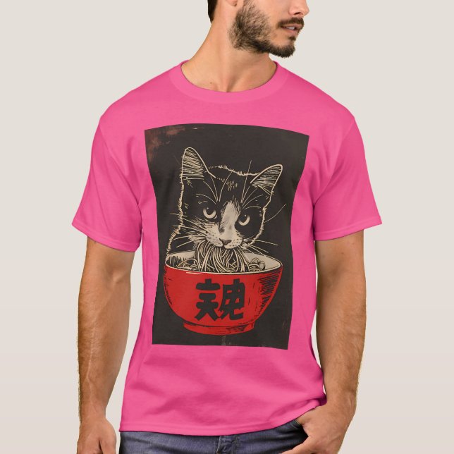 T-shirt Ramen mangeant des chats (Devant)