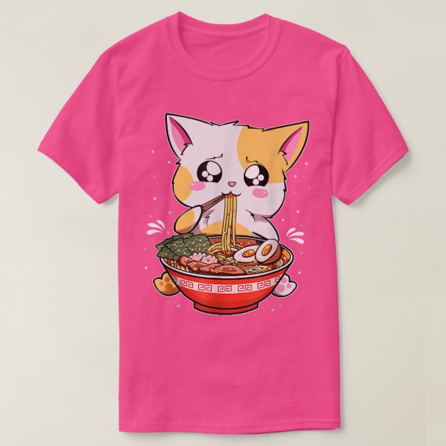 T-shirt Ramen Manger Chat Kawaii Anime Baka Japonais (Design devant)