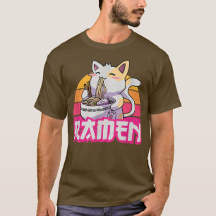 T-shirt Ramen Noodle Cute Cat Anime Tee Japonais Drôle Sou
