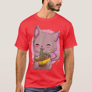 T-shirt Ramen Noodles BowlWomen Girls, Cute Kawaii Neko Ca