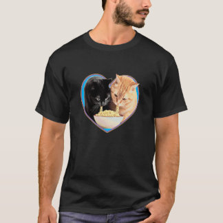T-shirt Ramen Nouilles Coeur Amoureux des Chats Noir & Ora