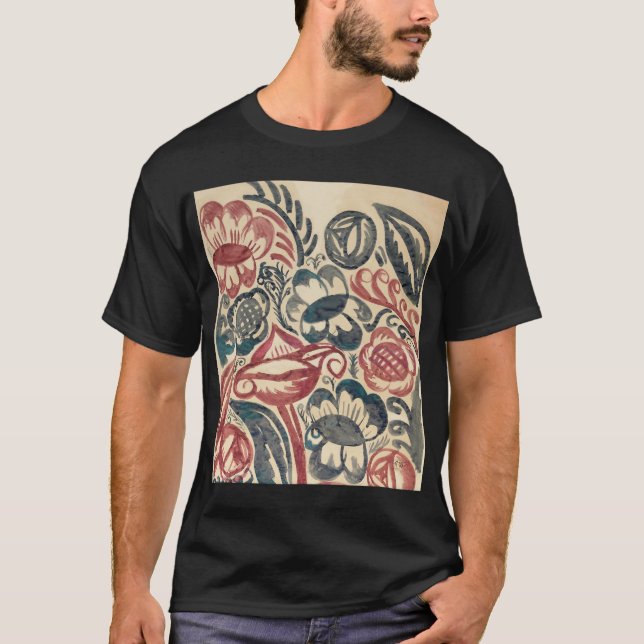 T-shirt raoul dupe les fleurs rouges et bleues (Devant)