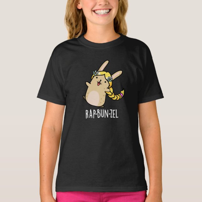 T-shirt Rap-bun-zel Funny Bunny Pun Dark BG (Devant)