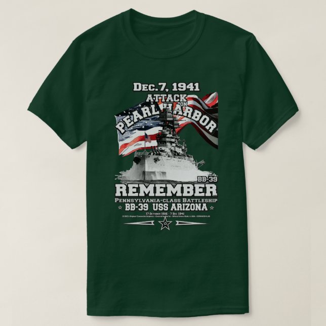 T-shirt RAPPELEZ-VOUS Pearl Harbour USS ARIZONA BB39 (Design devant)