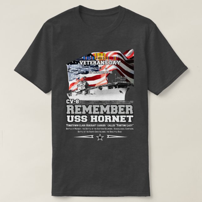 T-shirt RAPPELEZ-VOUS USS Hornet CV8 Aéronefs rier (Design devant)