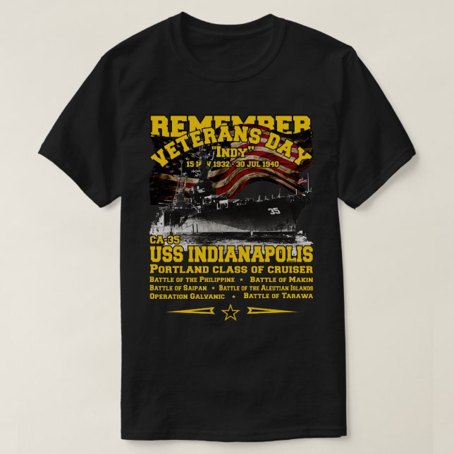 T-shirt RAPPELEZ-VOUS USS Indianapolis CLCA35 Cruiser (Design devant)