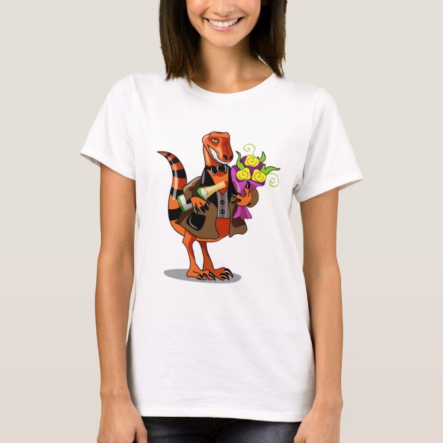 T-shirt Raptor Tenant Une Bouteille De Vin Et Fleurs Étinc (Devant)