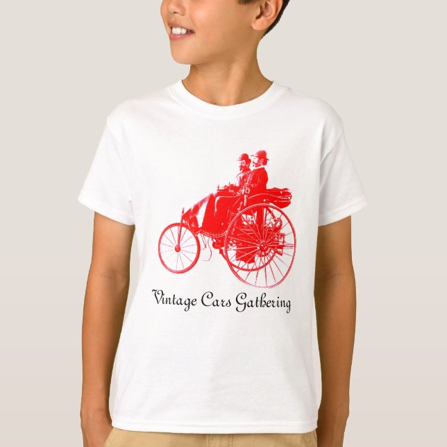 T-shirt Rassemblement de voitures anciennes, rouge blanc (Devant)