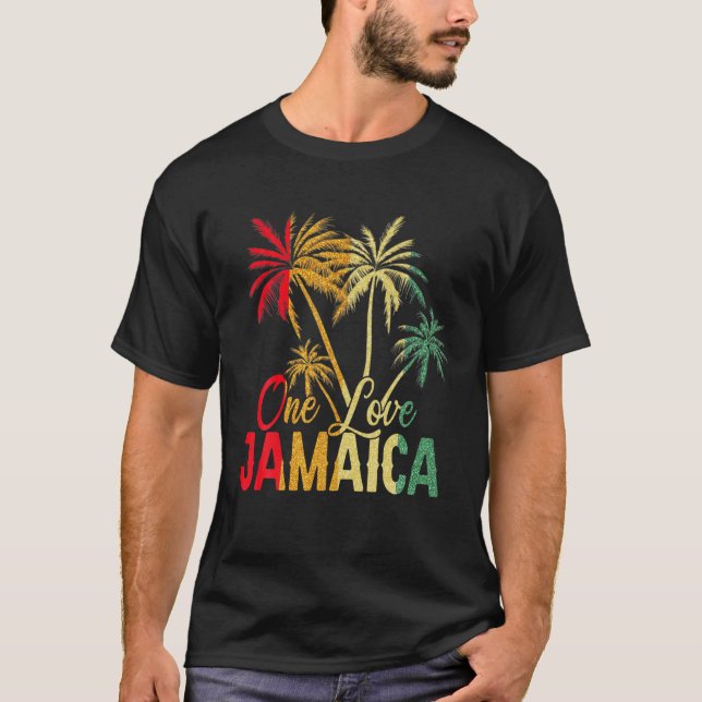 T-shirt Rasta Reggae Jamaïque Drapeau Couleur Palm Tree Ja (Devant)