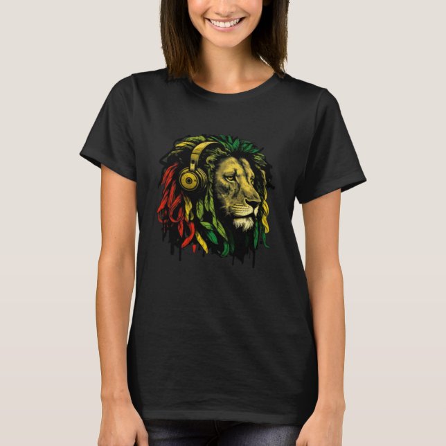 T-shirt Rasta Reggae Lion Of Judah Jamaican Pride Rastafar (Devant)