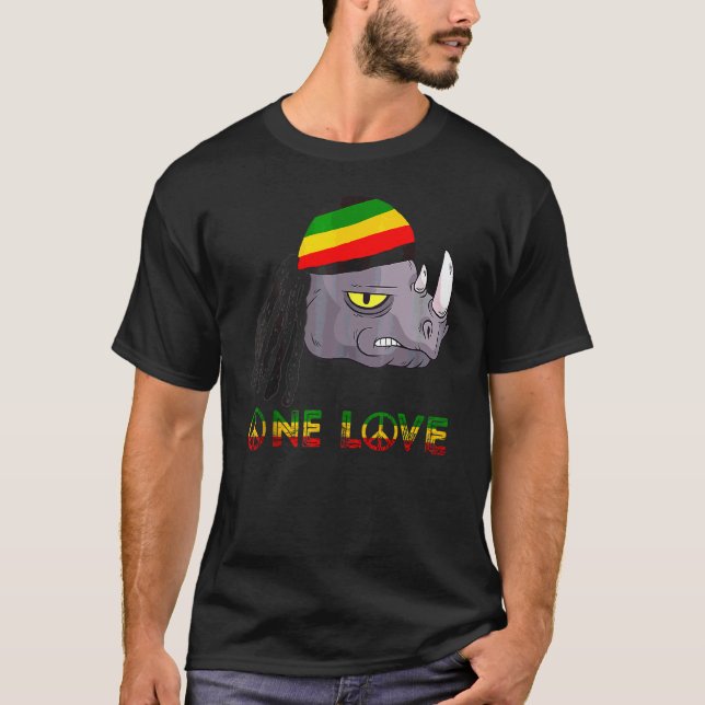 T-shirt Rasta Rhino Reggae One Love Rastafarian Roots Jama (Devant)