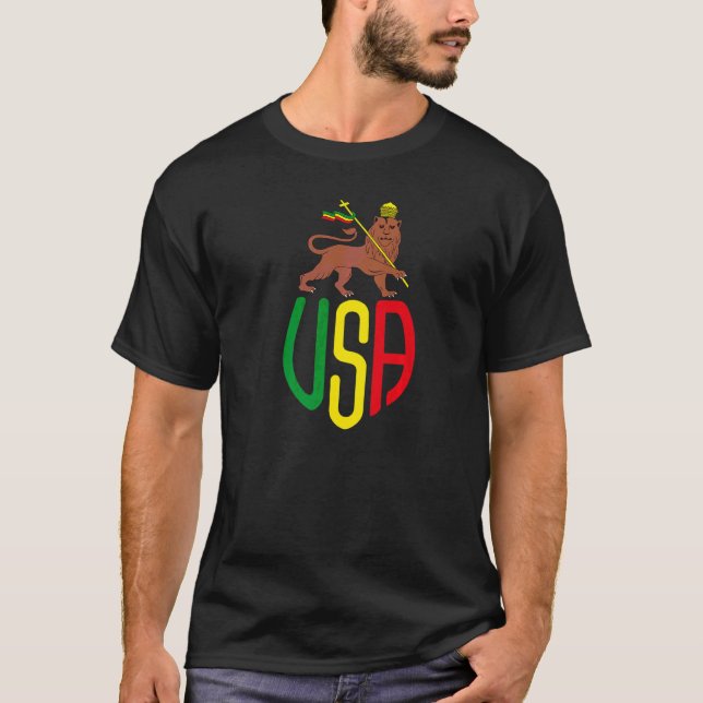 T-shirt Rasta Usa Reggae Music Sion Lion Jamaïque Rastafar (Devant)