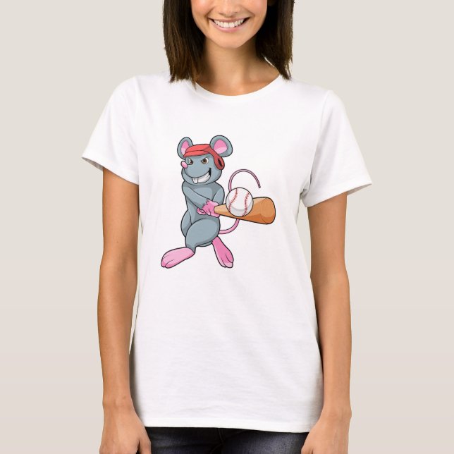 T-shirt Rat au baseball avec batte et casque de baseball (Devant)