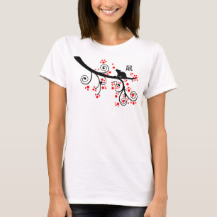 T-shirt Rat du Nouvel An chinois 2020 avec arbre à fleurs