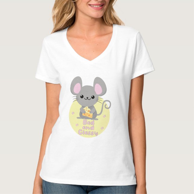 T-shirt Rat Kawaii mauvais et classe mangeant du fromage j (Devant)