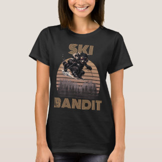 T-shirt Raton laveur bandit de ski Rétro coucher de soleil