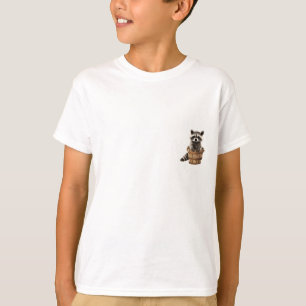T-shirt Raton laveur curieux dans un seau en bois pour enf