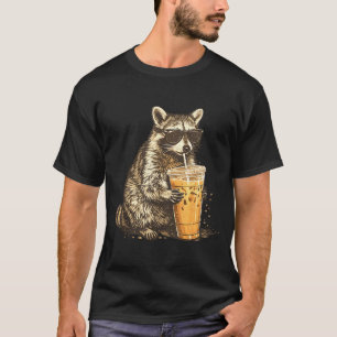 T-shirt Raton laveur drôle buvant du café glacé animal mèm