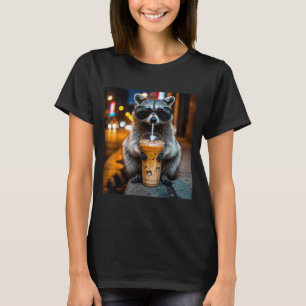 T-shirt Raton laveur drôle buvant du café glacé mème anima