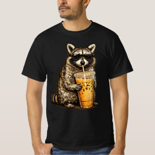 T-shirt Raton laveur drôle buvant un café glacé — Animal r