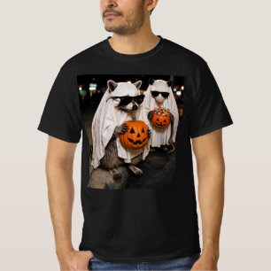 T-shirt Raton laveur fantôme Halloween tenant une citrouil
