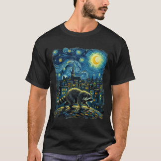 T-shirt Raton laveur Peint La Nuit Étoilée Artiste D'art