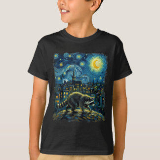 T-shirt Raton laveur peint la nuit étoilée artiste d'art