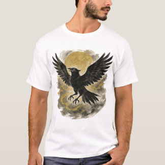 T-shirt 【Raven and Golden Moon Japanese Ink Art T-Shirt】