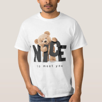 T-shirt Ravi de vous rencontrer slogan avec poupée d'ours