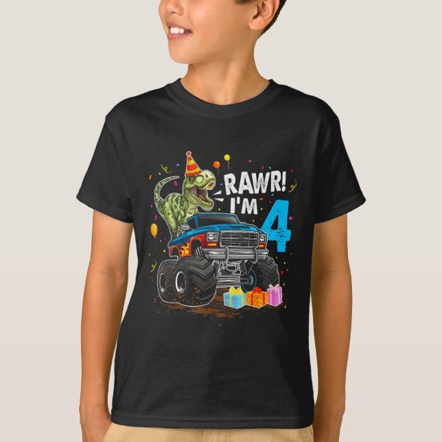 T-shirt Rawr I'm 4 4th Birthday T Rex Dinosaur Funny Party (Devant)