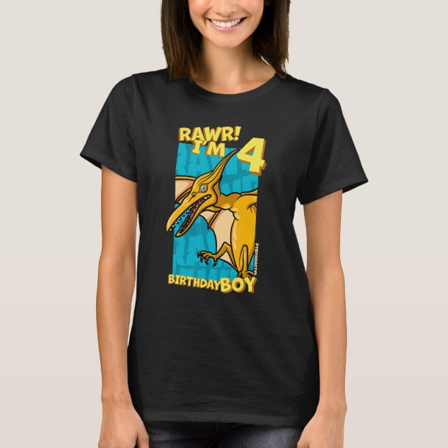 T-shirt Rawr I'm 4 Birthday Boys 4th Birthday Dino Pterod (Devant)