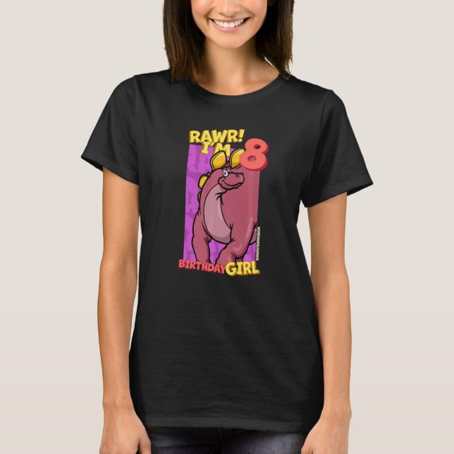 T-shirt Rawr I'm 8 Birthday Girls 8th Birthday Dino Wuerho (Devant)
