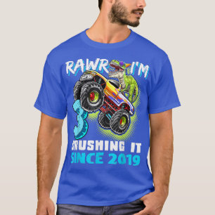 T-shirt Rawr je suis 3 Camion Monstre Dinosaure 3ème Anniv