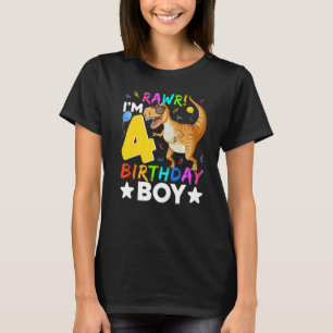 T-shirt Rawr Je suis 4e anniversaire garçon Dinosaur 4 ans