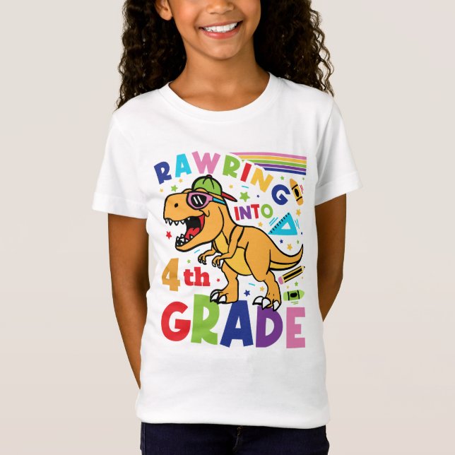 T-Shirt Rawring into 4th Grade Back to School Kids (Devant)