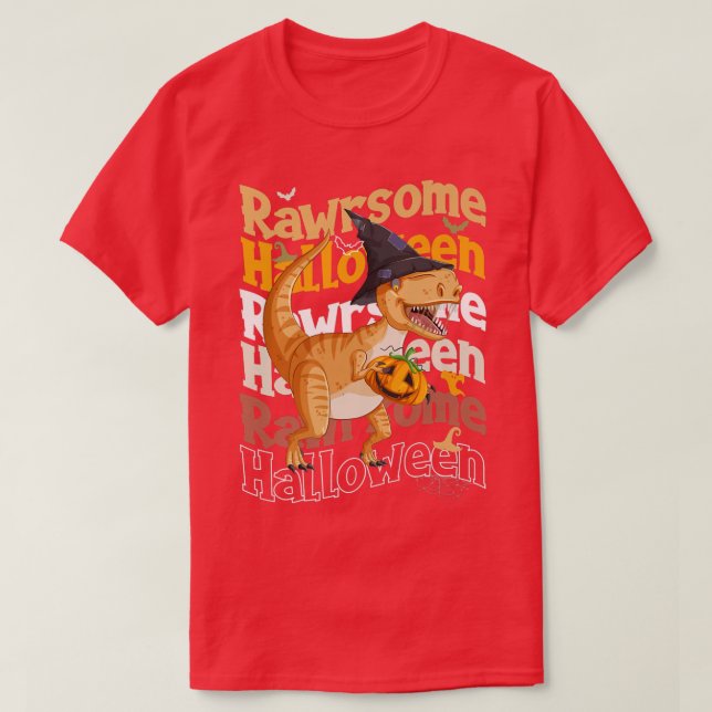 T-shirt Rawrsome Halloween Dinosaur Carrying A Pumpkin  (Design devant)