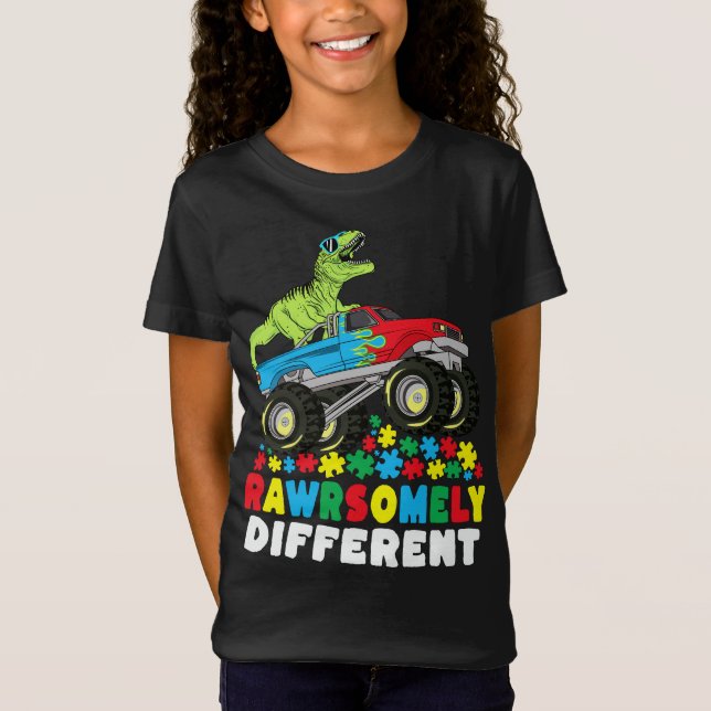 T-Shirt Rawrsomement Différent T Rex Monster Truck Autisme (Devant)